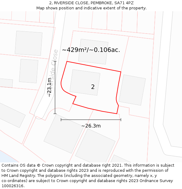 2, RIVERSIDE CLOSE, PEMBROKE, SA71 4PZ: Plot and title map