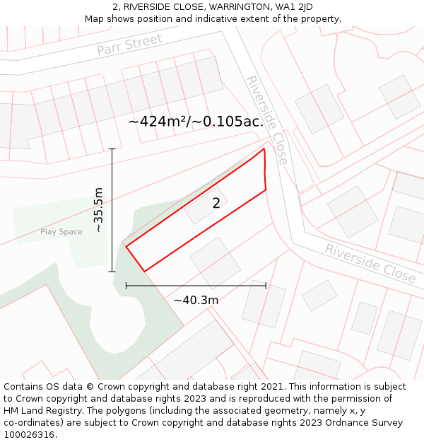 2, RIVERSIDE CLOSE, WARRINGTON, WA1 2JD: Plot and title map