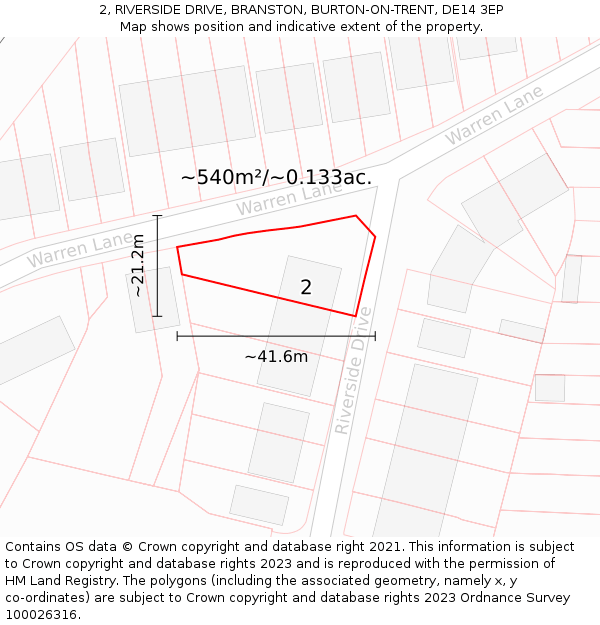 2, RIVERSIDE DRIVE, BRANSTON, BURTON-ON-TRENT, DE14 3EP: Plot and title map
