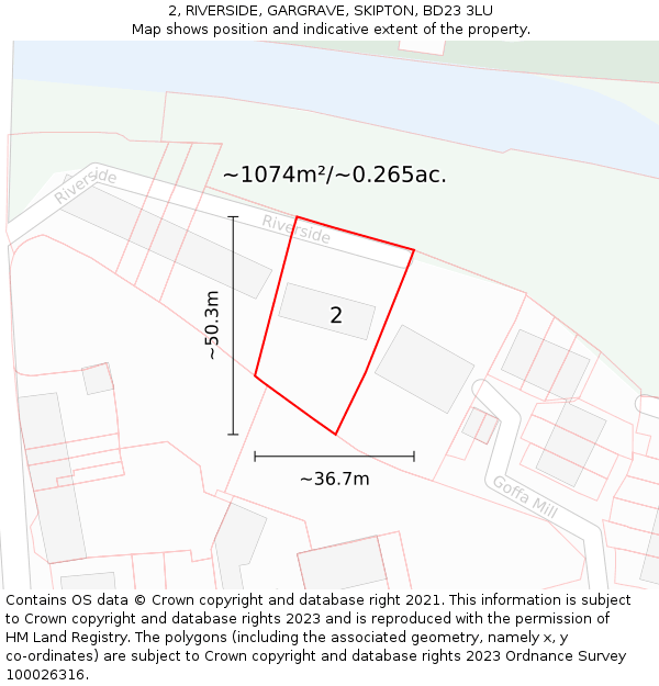2, RIVERSIDE, GARGRAVE, SKIPTON, BD23 3LU: Plot and title map
