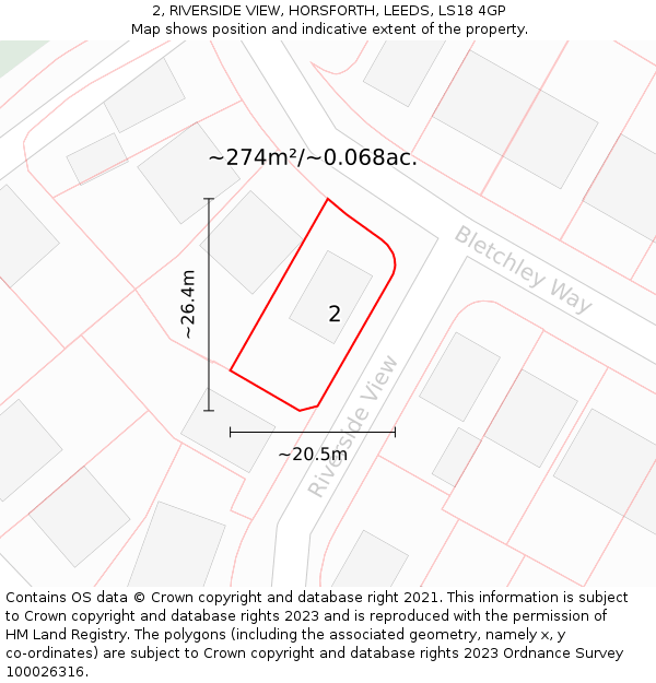 2, RIVERSIDE VIEW, HORSFORTH, LEEDS, LS18 4GP: Plot and title map