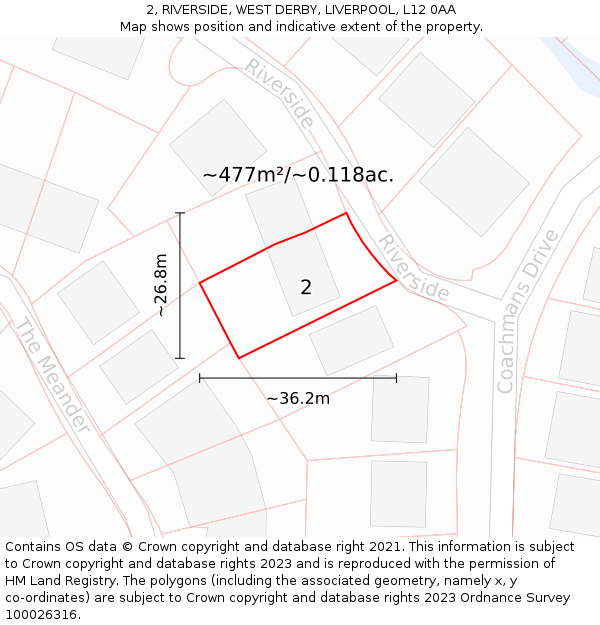 2, RIVERSIDE, WEST DERBY, LIVERPOOL, L12 0AA: Plot and title map