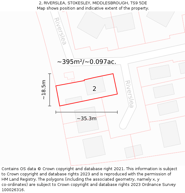 2, RIVERSLEA, STOKESLEY, MIDDLESBROUGH, TS9 5DE: Plot and title map