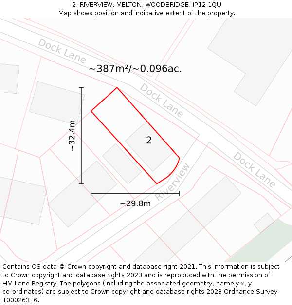 2, RIVERVIEW, MELTON, WOODBRIDGE, IP12 1QU: Plot and title map