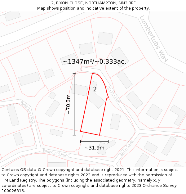 2, RIXON CLOSE, NORTHAMPTON, NN3 3PF: Plot and title map