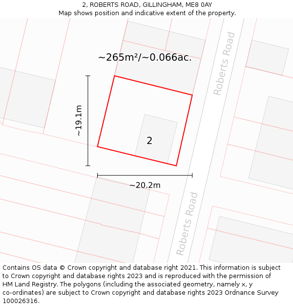 2, ROBERTS ROAD, GILLINGHAM, ME8 0AY: Plot and title map