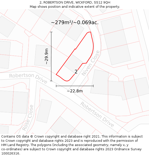 2, ROBERTSON DRIVE, WICKFORD, SS12 9QH: Plot and title map
