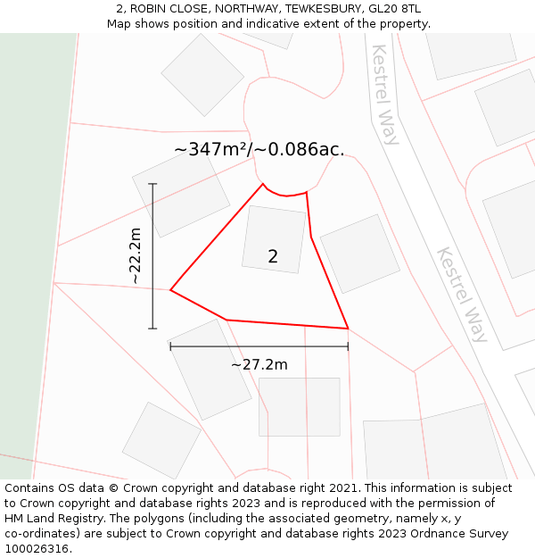 2, ROBIN CLOSE, NORTHWAY, TEWKESBURY, GL20 8TL: Plot and title map