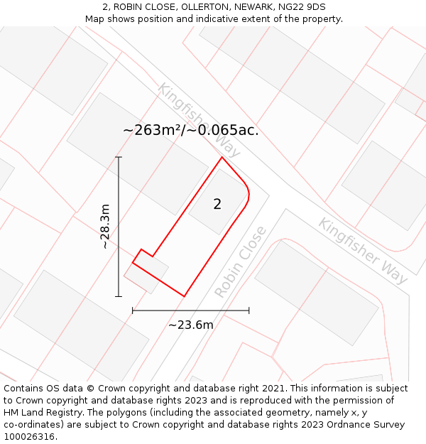2, ROBIN CLOSE, OLLERTON, NEWARK, NG22 9DS: Plot and title map