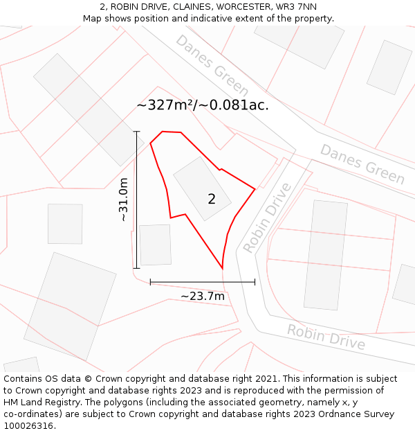 2, ROBIN DRIVE, CLAINES, WORCESTER, WR3 7NN: Plot and title map