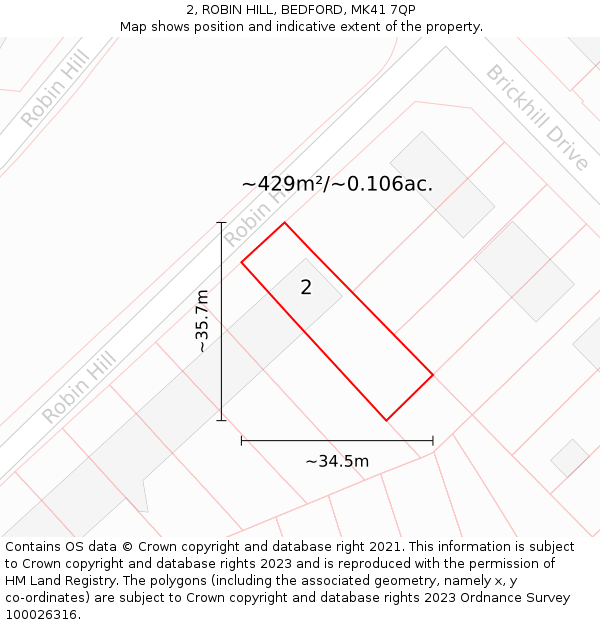 2, ROBIN HILL, BEDFORD, MK41 7QP: Plot and title map