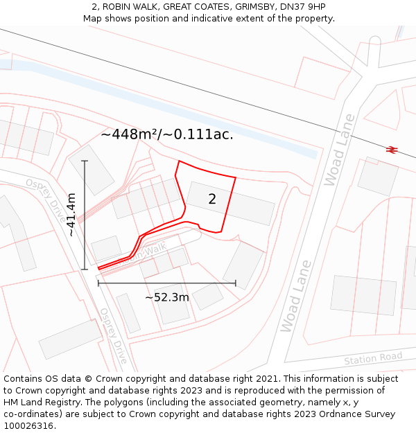 2, ROBIN WALK, GREAT COATES, GRIMSBY, DN37 9HP: Plot and title map