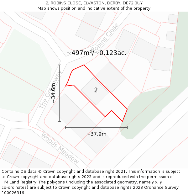 2, ROBINS CLOSE, ELVASTON, DERBY, DE72 3UY: Plot and title map