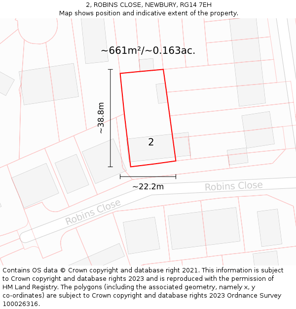 2, ROBINS CLOSE, NEWBURY, RG14 7EH: Plot and title map