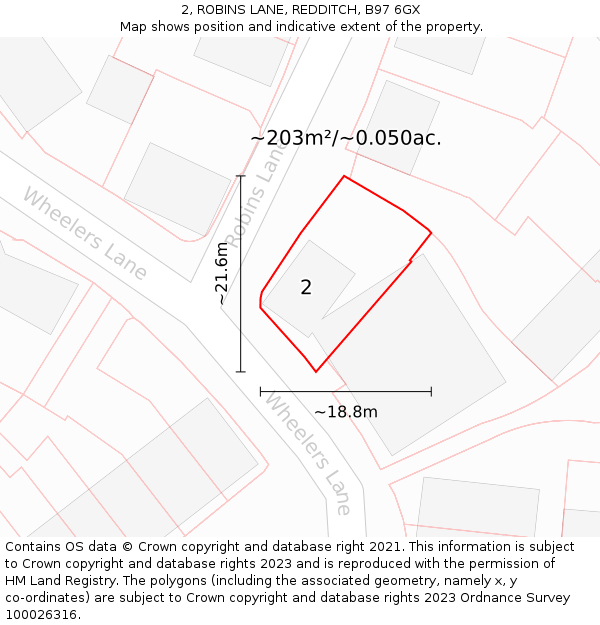 2, ROBINS LANE, REDDITCH, B97 6GX: Plot and title map