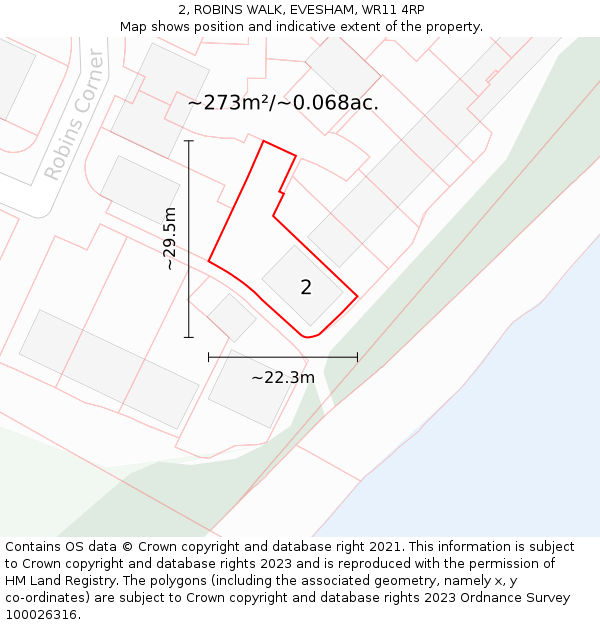 2, ROBINS WALK, EVESHAM, WR11 4RP: Plot and title map