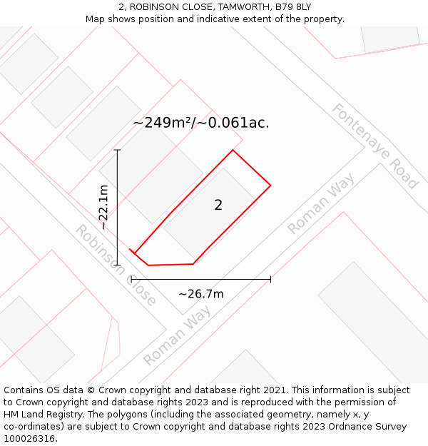 2, ROBINSON CLOSE, TAMWORTH, B79 8LY: Plot and title map