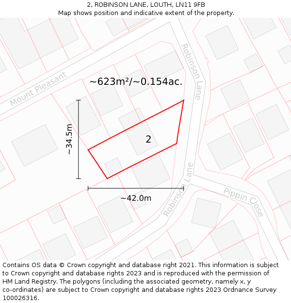 2, ROBINSON LANE, LOUTH, LN11 9FB: Plot and title map