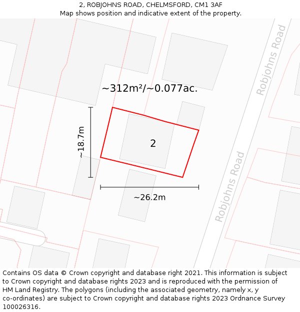 2, ROBJOHNS ROAD, CHELMSFORD, CM1 3AF: Plot and title map