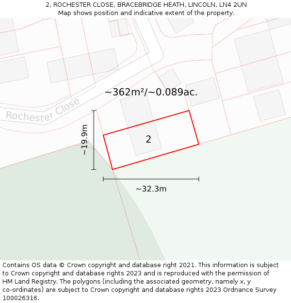 2, ROCHESTER CLOSE, BRACEBRIDGE HEATH, LINCOLN, LN4 2UN: Plot and title map