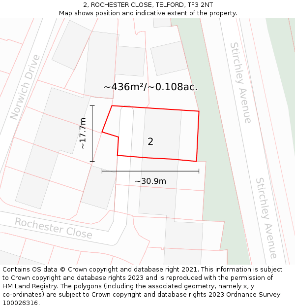 2, ROCHESTER CLOSE, TELFORD, TF3 2NT: Plot and title map