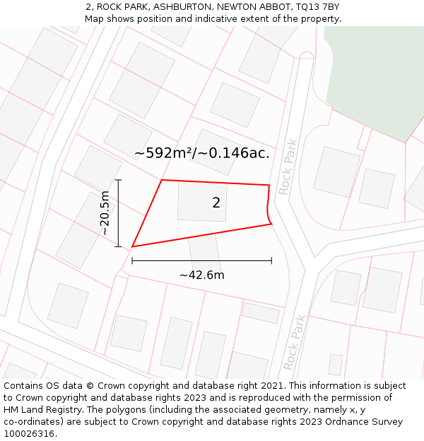 2, ROCK PARK, ASHBURTON, NEWTON ABBOT, TQ13 7BY: Plot and title map