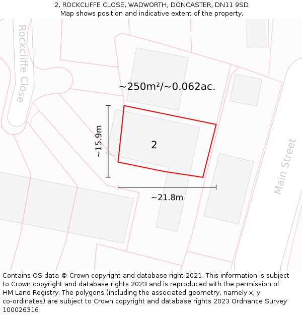 2, ROCKCLIFFE CLOSE, WADWORTH, DONCASTER, DN11 9SD: Plot and title map