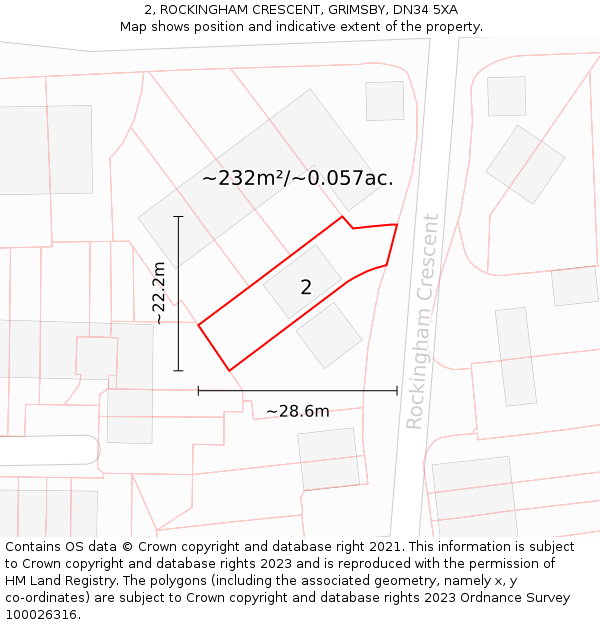 2, ROCKINGHAM CRESCENT, GRIMSBY, DN34 5XA: Plot and title map