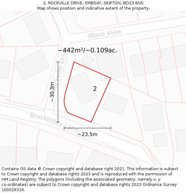 2, ROCKVILLE DRIVE, EMBSAY, SKIPTON, BD23 6NS: Plot and title map
