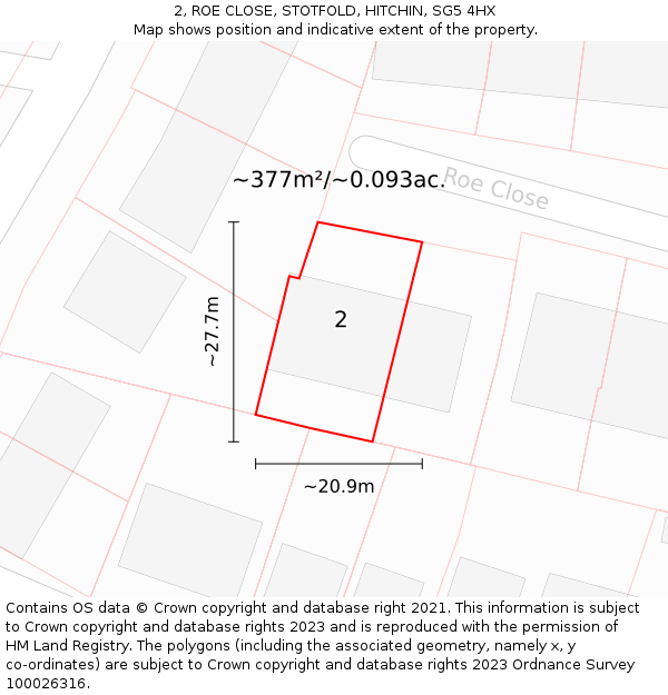 2, ROE CLOSE, STOTFOLD, HITCHIN, SG5 4HX: Plot and title map