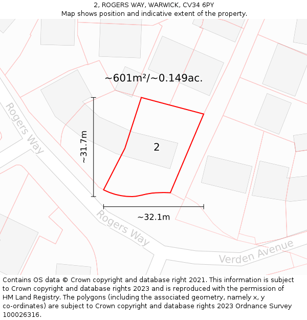 2, ROGERS WAY, WARWICK, CV34 6PY: Plot and title map