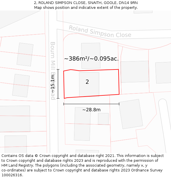 2, ROLAND SIMPSON CLOSE, SNAITH, GOOLE, DN14 9RN: Plot and title map
