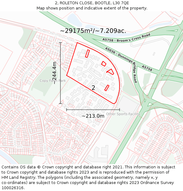 2, ROLETON CLOSE, BOOTLE, L30 7QE: Plot and title map