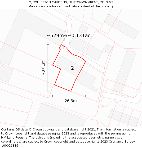 2, ROLLESTON GARDENS, BURTON-ON-TRENT, DE13 0JT: Plot and title map