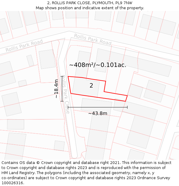 2, ROLLIS PARK CLOSE, PLYMOUTH, PL9 7NW: Plot and title map