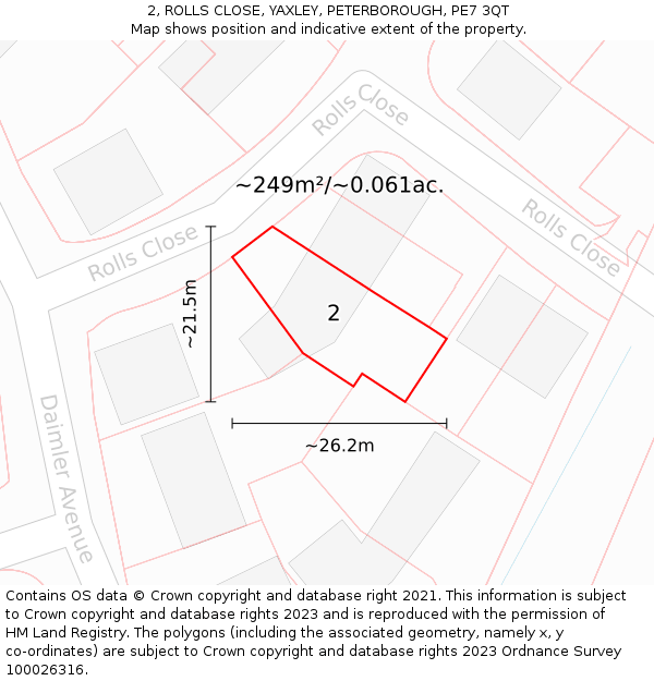 2, ROLLS CLOSE, YAXLEY, PETERBOROUGH, PE7 3QT: Plot and title map