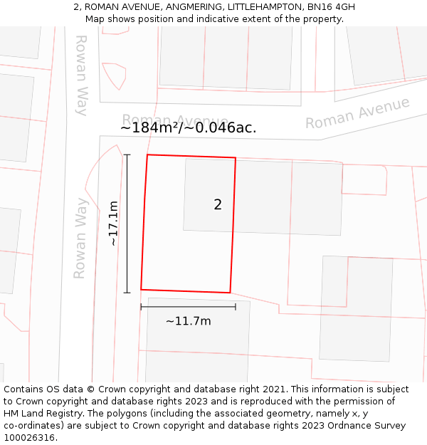 2, ROMAN AVENUE, ANGMERING, LITTLEHAMPTON, BN16 4GH: Plot and title map