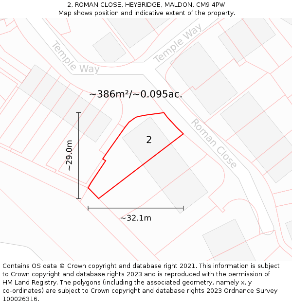 2, ROMAN CLOSE, HEYBRIDGE, MALDON, CM9 4PW: Plot and title map