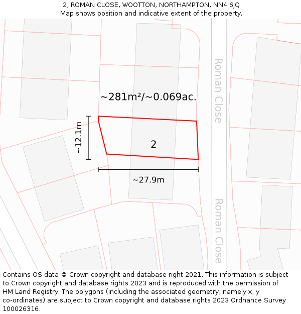 2, ROMAN CLOSE, WOOTTON, NORTHAMPTON, NN4 6JQ: Plot and title map