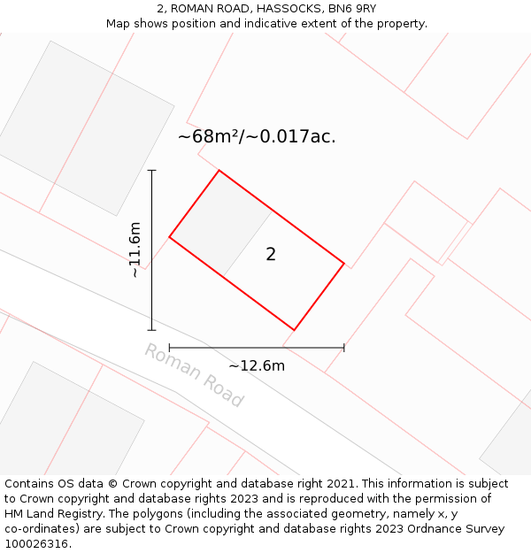 2, ROMAN ROAD, HASSOCKS, BN6 9RY: Plot and title map