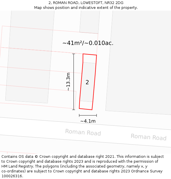 2, ROMAN ROAD, LOWESTOFT, NR32 2DG: Plot and title map