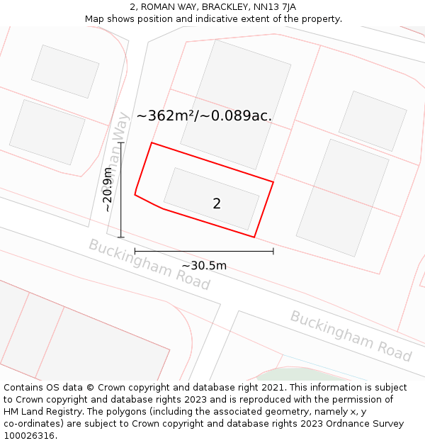 2, ROMAN WAY, BRACKLEY, NN13 7JA: Plot and title map