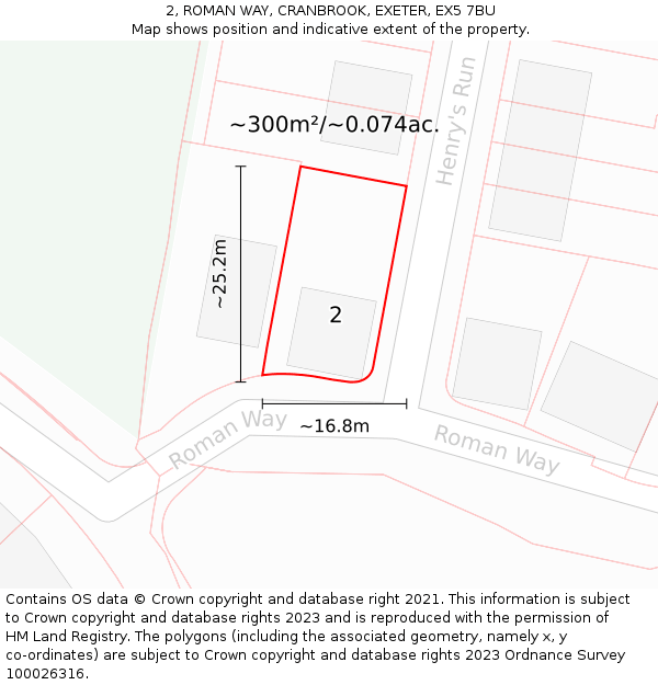 2, ROMAN WAY, CRANBROOK, EXETER, EX5 7BU: Plot and title map