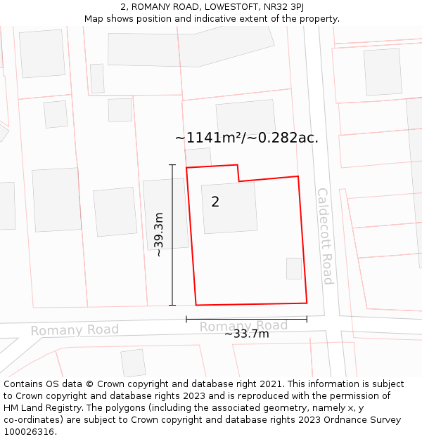 2, ROMANY ROAD, LOWESTOFT, NR32 3PJ: Plot and title map