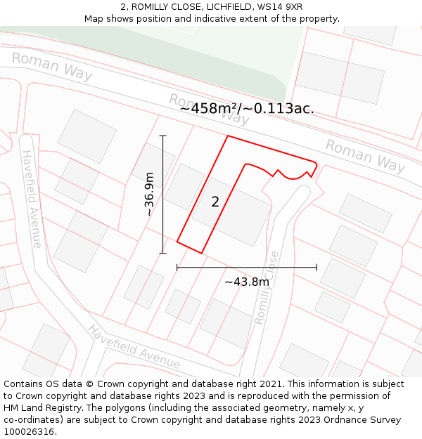2, ROMILLY CLOSE, LICHFIELD, WS14 9XR: Plot and title map