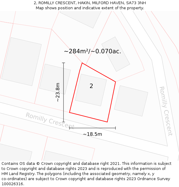 2, ROMILLY CRESCENT, HAKIN, MILFORD HAVEN, SA73 3NH: Plot and title map
