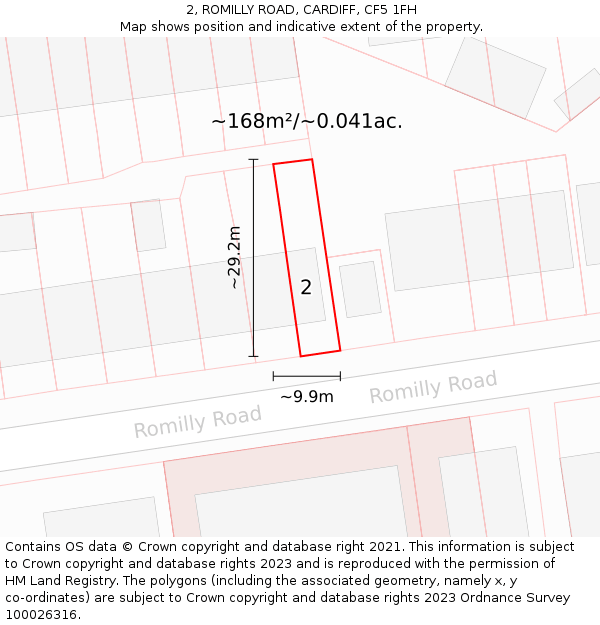 2, ROMILLY ROAD, CARDIFF, CF5 1FH: Plot and title map