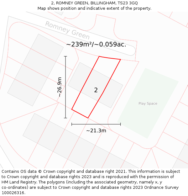 2, ROMNEY GREEN, BILLINGHAM, TS23 3GQ: Plot and title map