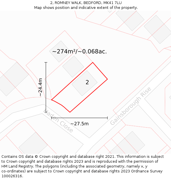 2, ROMNEY WALK, BEDFORD, MK41 7LU: Plot and title map