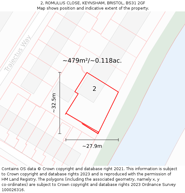 2, ROMULUS CLOSE, KEYNSHAM, BRISTOL, BS31 2GF: Plot and title map